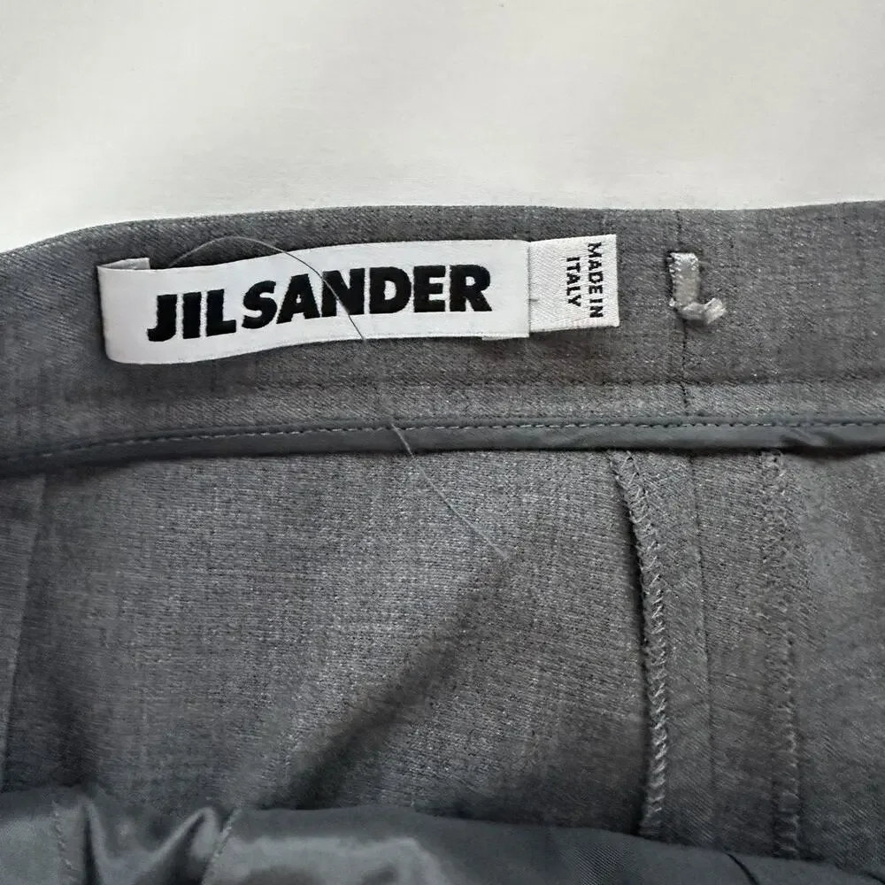 Jil Sander Grey Virgin Wool Tailored Trousers size US 4 Ankle Front Hem Slit